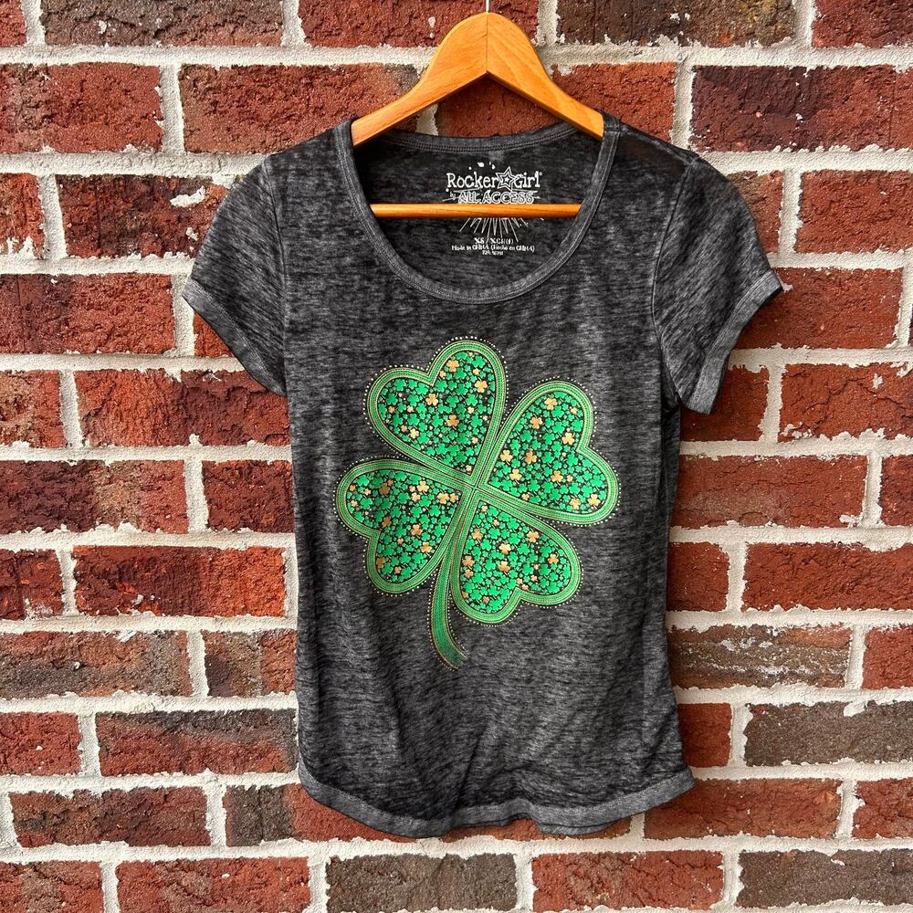 Rocker Girl All Access Shamrock St Patrick’s Day Graphic T-Shirt Gray Size XS